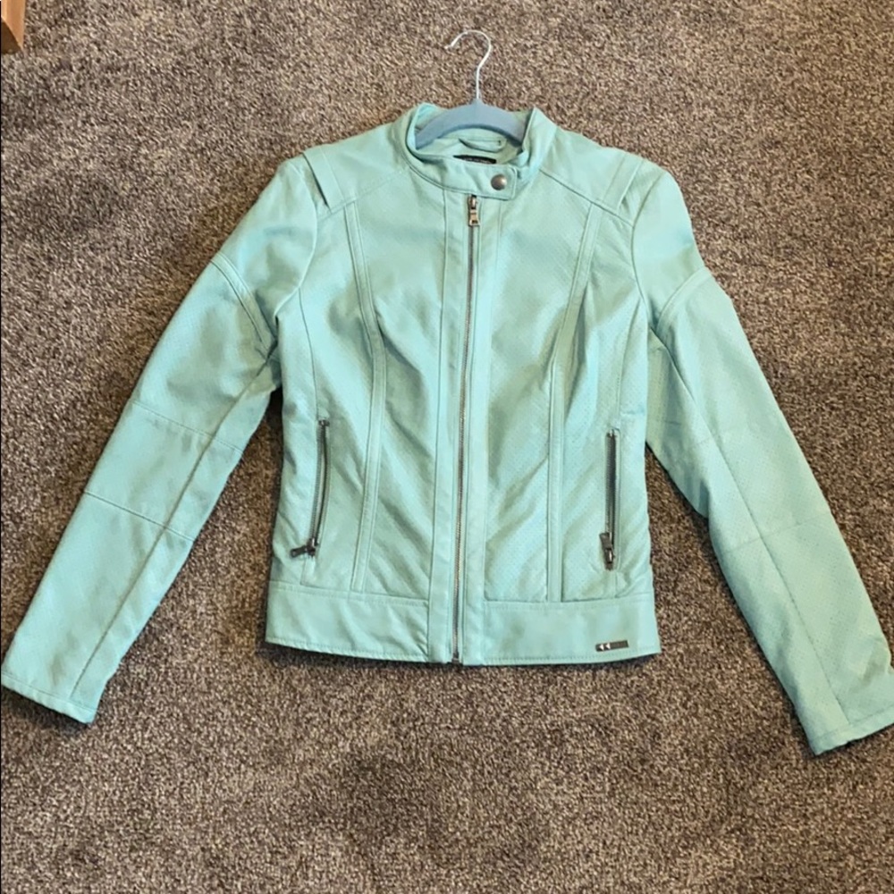 Guess mint green faux leather motorcycle jacket S